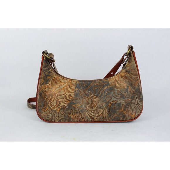 Brahmin Embossed Leather Shoulder Bag Brown Gold Vintage Small Purse - Picture 3 of 16